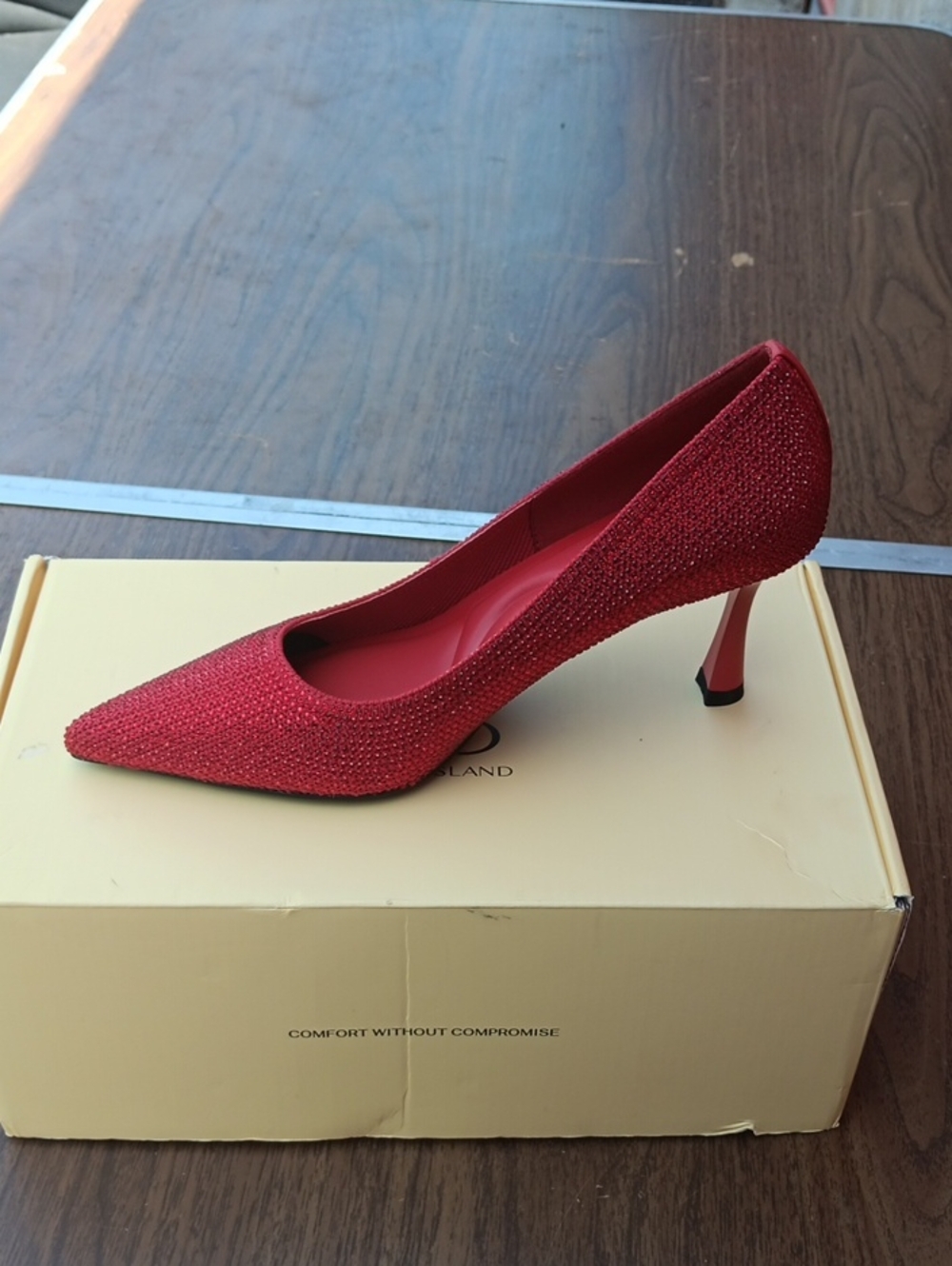 Crystal-Embellished Red Pointed Toe Heel by